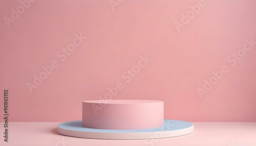 Pink and blue, Minimal podium, pedestal, stage, Geometric shapes, blocks, display, presentation. tone on tone . pastel. product display background. color background. pink, red, peach color.