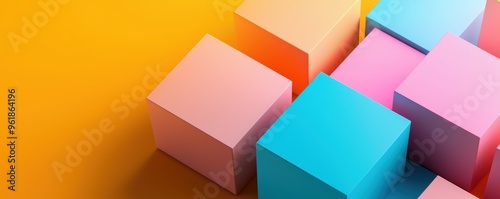 Geometric shapes, vibrant color gradients, 3D illustration