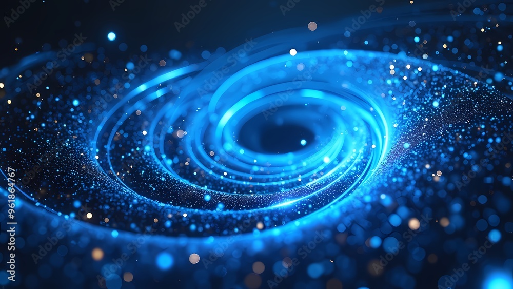Abstract Digital Spiral of Neon Blue Light with Scattered Particles Abstract Digital Spiral of Neon Blue Light with Scattered Particles