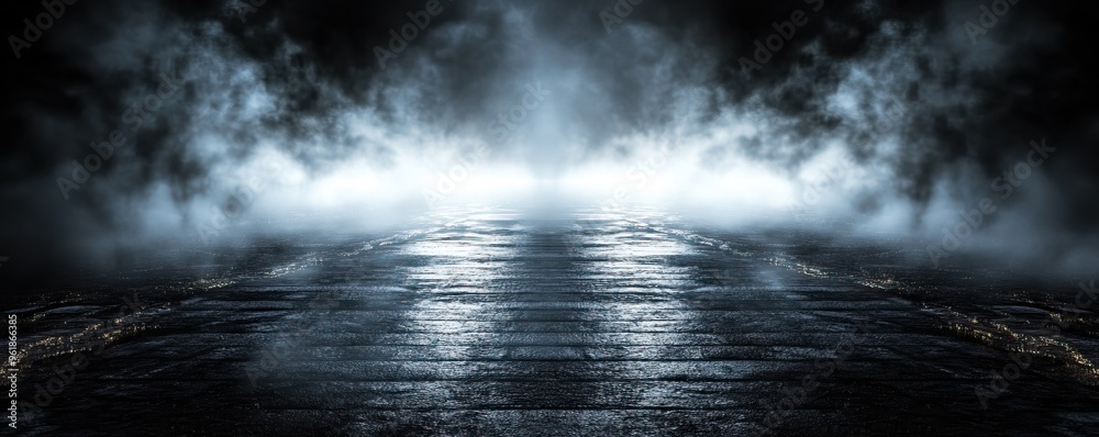 custom made wallpaper toronto digitalA mysterious landscape featuring a foggy atmosphere with reflections on water, creating an atmospheric and surreal ambiance.