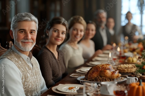 Happy Thanksgiving Family Gathering with Traditional Turkey, Stuffing, and Pumpkin Pie, A Festive Celebration of Gratitude and Togetherness