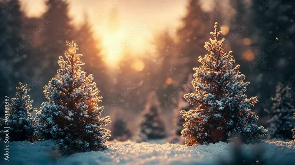 winter background with snow falling, Christmas trees in the background winter background with snow falling, Christmas trees in the background