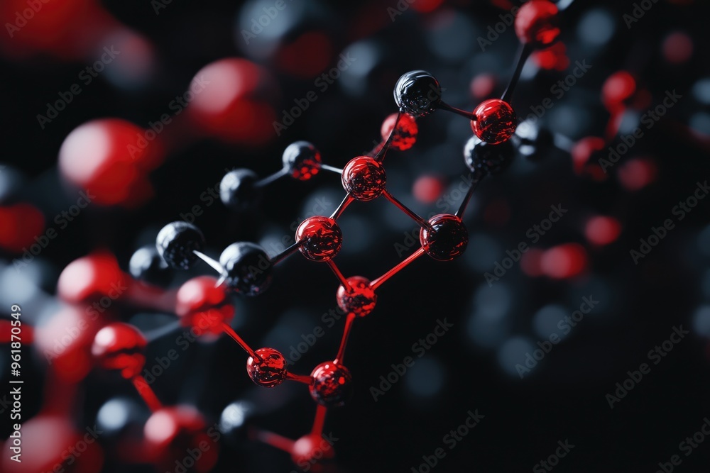 Molecules Black And Red. Abstract Biochemistry Background with Atom and DNA Molecules Black And Red. Abstract Biochemistry Background with Atom and DNA