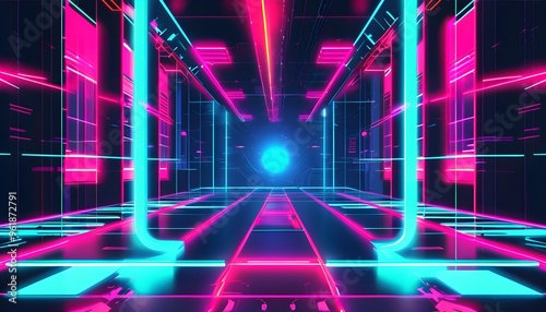 Futuristic Abstract Technology Background with Neon Light Effects in a Vector Illustration