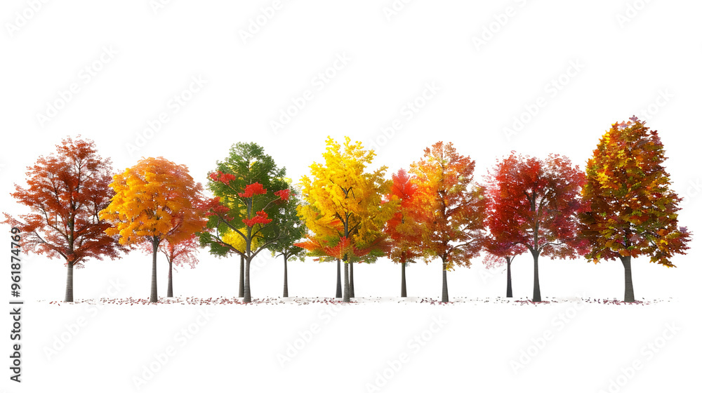 Vibrant Cutout Autumn Trees with Colorful Foliage Isolated on White Background for Seasonal Design Elements Vibrant Cutout Autumn Trees with Colorful Foliage Isolated on White Background for Seasonal Design Elements