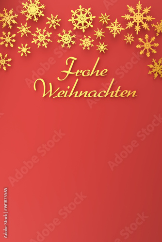 Modern German Merry Christmas background with snowflakes on red