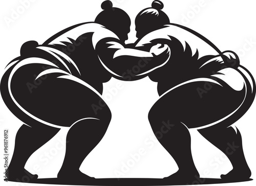 Sumo fight silhouette vector illustration isolated on a white background
