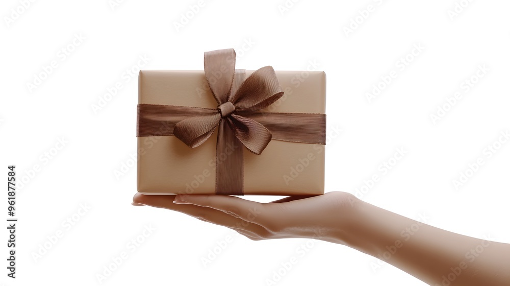 Hand Holding a Gift Box with a Bow: A hand presenting a neatly wrapped gift box with a perfectly tied bow, against a plain white background.
Hand Holding a Gift Box with a Bow: A hand presenting a neatly wrapped gift box with a perfectly tied bow, against a plain white background.
