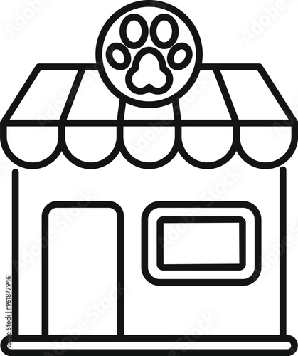 Simple vector illustration of a pet shop building facade with paw print sign for your design needs