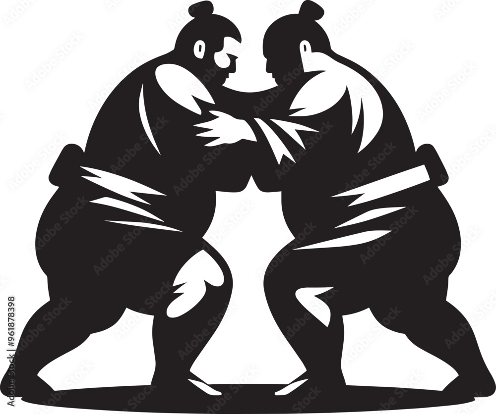 Fototapeta premium Sumo fight silhouette vector illustration isolated on a white background