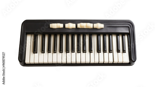 A vintage piano keyboard, its black and white keys gleaming under the light, evokes a sense of nostalgia for a bygone era of musical artistry.  photo