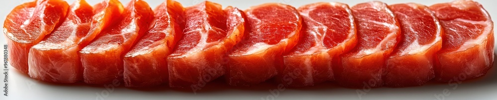 A slice of ham, glazed and juicy, rich pink color, savory flavor, isolated on white background A slice of ham, glazed and juicy, rich pink color, savory flavor, isolated on white background