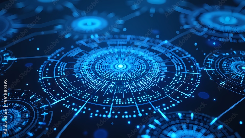 Neon Blue Circular Patterns with Scattered Particles Neon Blue Circular Patterns with Scattered Particles