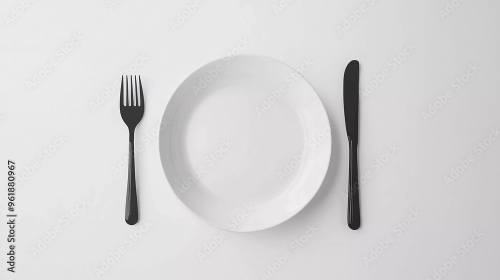 Empty white plate with spoon, knife and fork isolated on a nice white background Empty white plate with spoon, knife and fork isolated on a nice white background