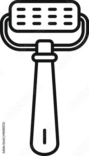 Simple line icon of a pumice stone with a wooden handle, a tool for exfoliating and removing dead skin