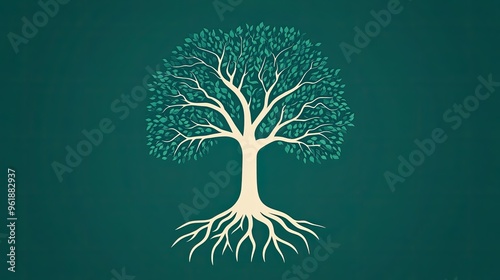 A tree with roots icon, symbolizing stability and connection to the earth. photo