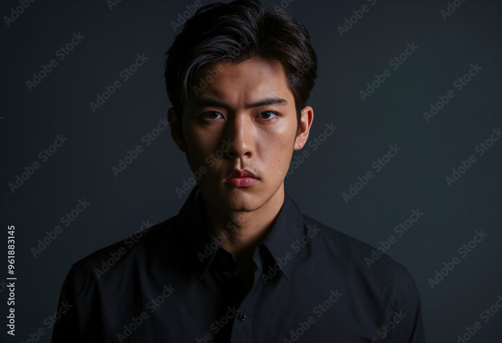 Obraz premium portrait photo of handsome male model, wearing black clothes