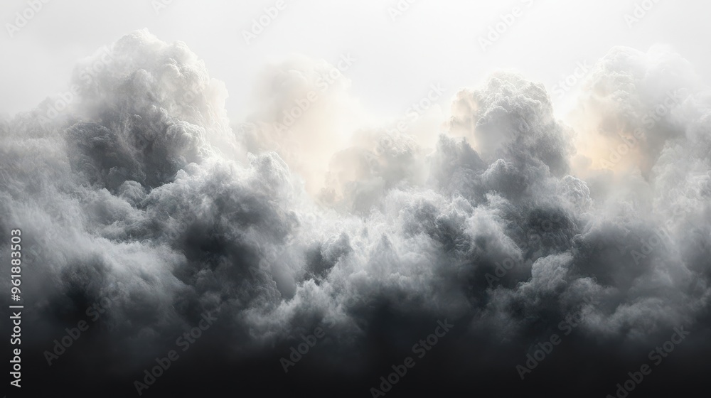 A dramatic storm cloud, dark and brooding, heavy with rain, powerful and intense, isolated on white background A dramatic storm cloud, dark and brooding, heavy with rain, powerful and intense, isolated on white background