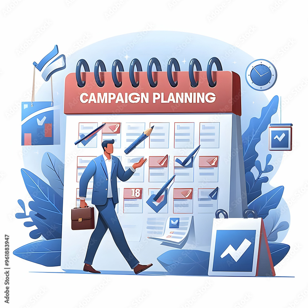 Dynamic Flat Floating Calendar and Checklist Vector Design for Effective Campaign Planning on White Background Dynamic Flat Floating Calendar and Checklist Vector Design for Effective Campaign Planning on White Background