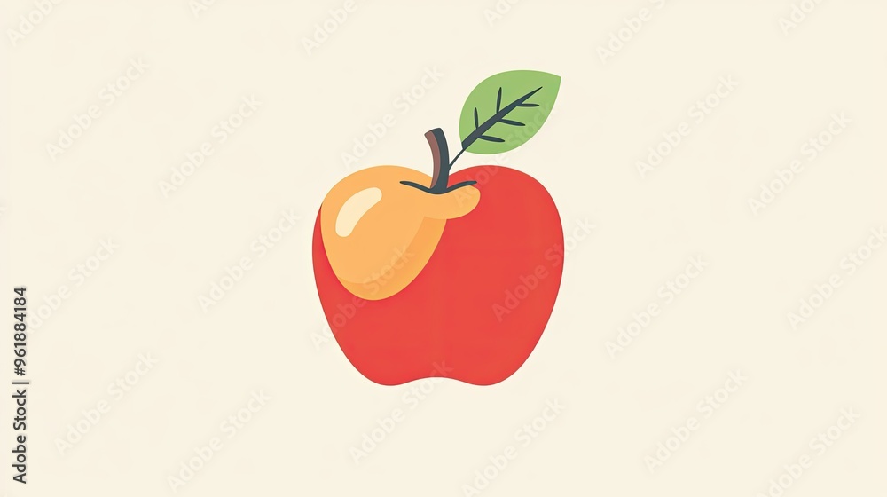 Fototapeta premium An apple icon with a leaf, symbolizing fresh fruit and healthy eating.