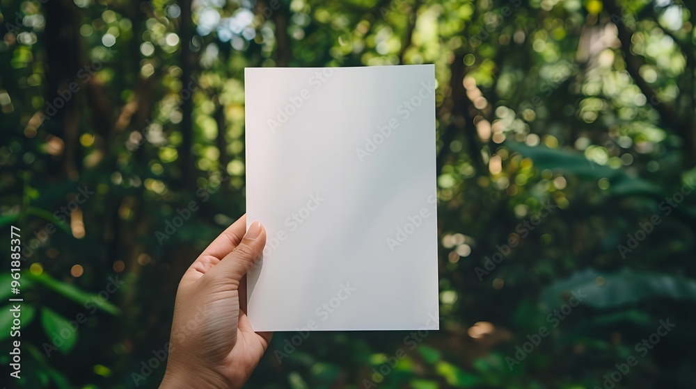 Close-up of young woman holding a white empty paper mockup with copy space. Close-up of young woman holding a white empty paper mockup with copy space.