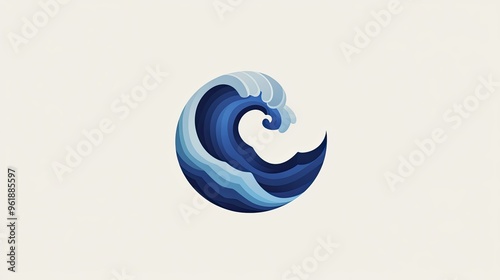 Flat design sea icon with a stylized wave pattern, using a monochromatic blue color scheme. The icon is centered on a light background, perfect for digital media.