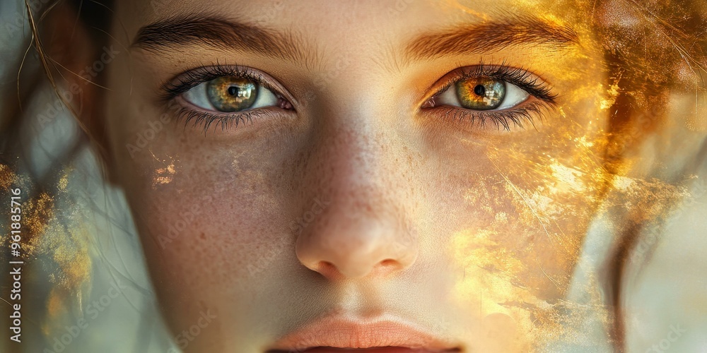 Close-up of woman's face with abstract background. Close-up of woman's face with abstract background.