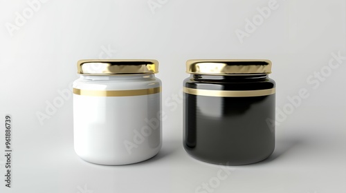 Empty glass jars with gold lids realistic mockup