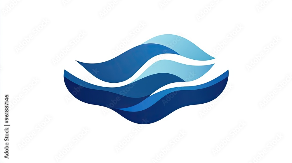 Stylized sea icon with three waves in varying shades of blue, creating depth and movement. The icon is centered on a white background.
