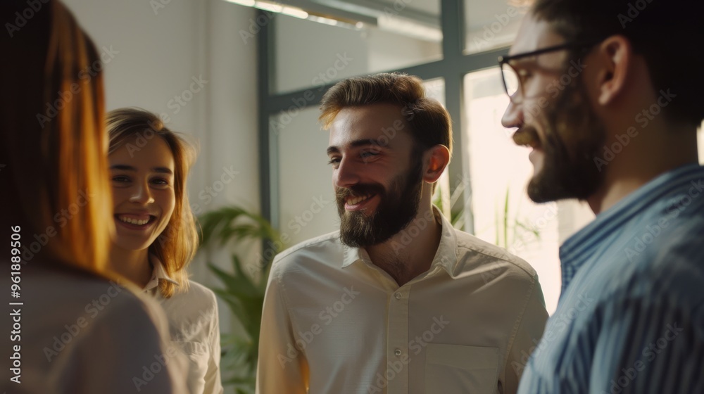 A group of friends in a bright, modern office, sharing laughter and good times, highlighting friendship and workplace camaraderie. A group of friends in a bright, modern office, sharing laughter and good times, highlighting friendship and workplace camaraderie.
