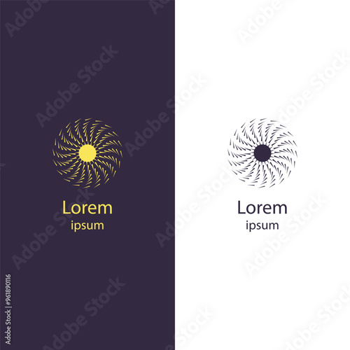 Circular logo with radiating lines, ideal for energy, technology, or modern businesses.
