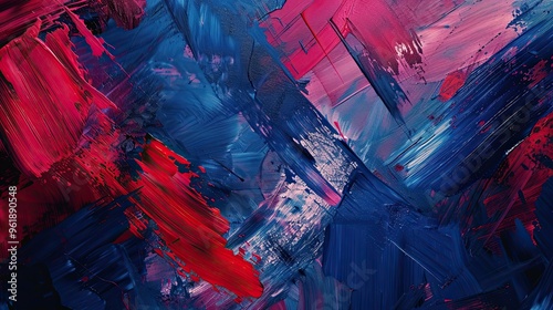 Layered brushstrokes in blues and reds with textured surfaces on a Neo-Expressionism background photo