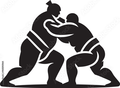 Sumo fight silhouette vector illustration isolated on a white background