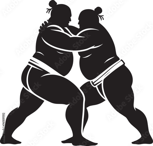 Sumo fight silhouette vector illustration isolated on a white background