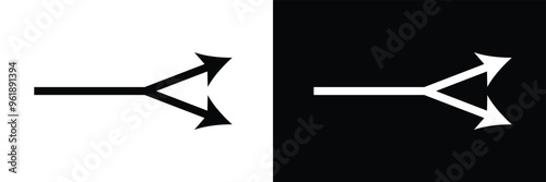 Two-way direction red arrow icon. Abstract three head arrows silhouette. Road direction icon. Vector illustration in eps 10.