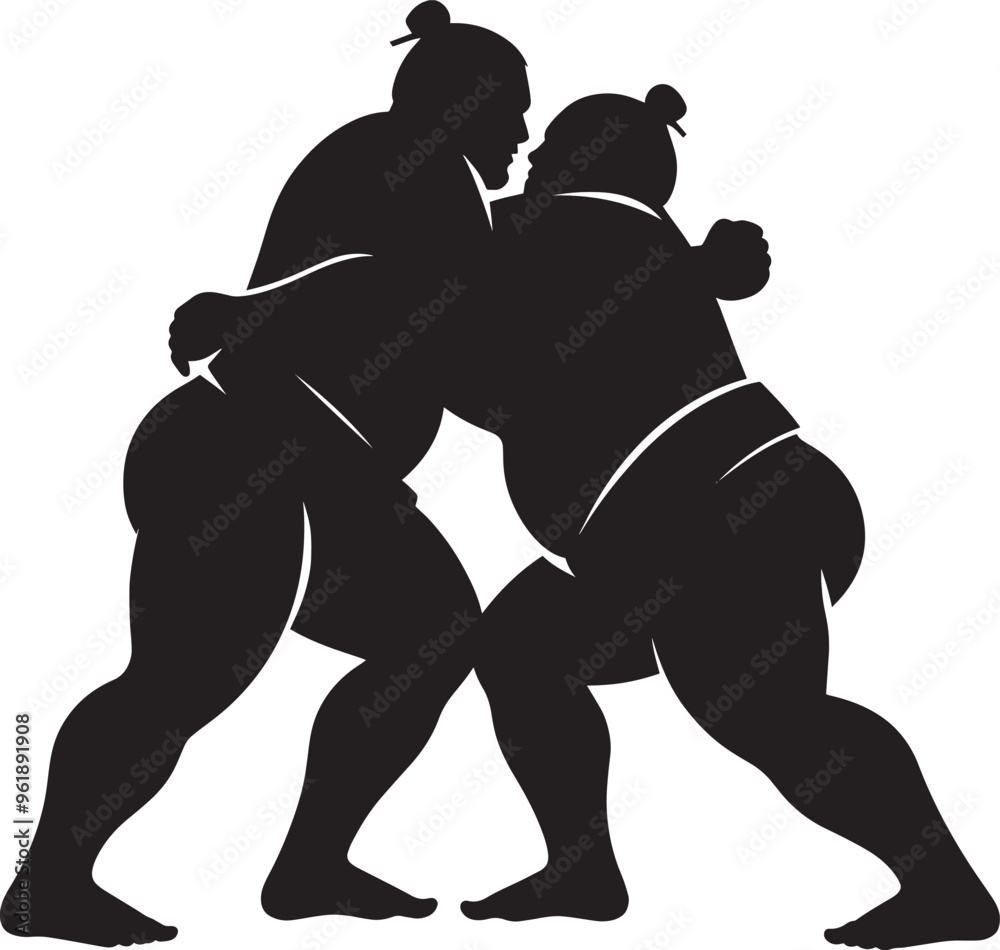 Fototapeta premium Sumo fight silhouette vector illustration isolated on a white background
