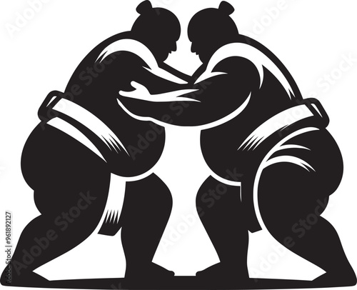 Sumo fight silhouette vector illustration isolated on a white background