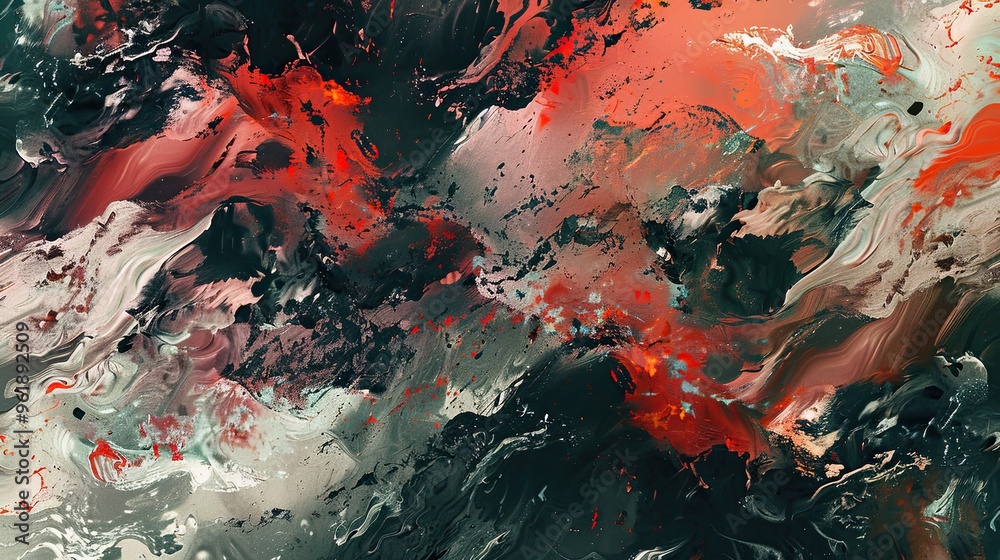Jagged forms in coral and olive on a Neo-Expressionism background enhanced by textures and lighting Jagged forms in coral and olive on a Neo-Expressionism background enhanced by textures and lighting