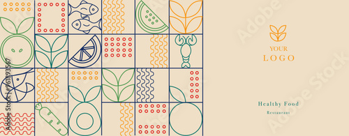 Hand drawn illustration of Bakery and Coffee. Icons. Abstract geometric line background. Gold luxury. Pattern for cover design, food package, menu, background, café wall, coffee shop, web banner