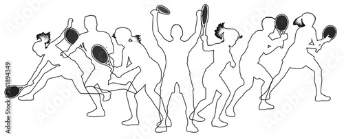 Silhouette Tennis players set. Active sports people healthy players fitness silhouettes concept.