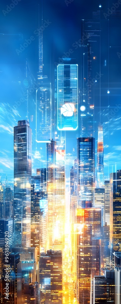 Futuristic Cityscape with Holographic Interface. Futuristic Cityscape with Holographic Interface.
