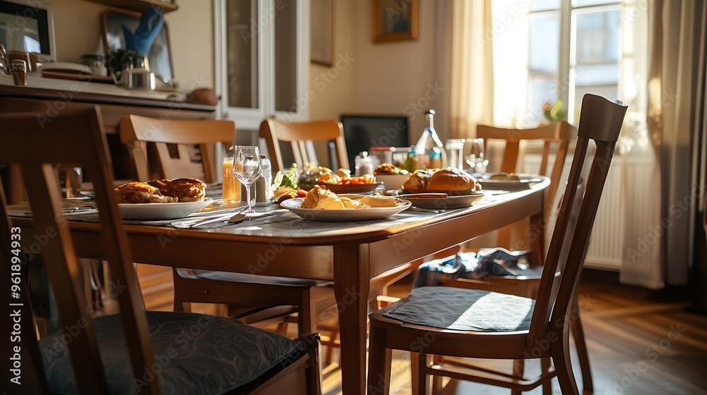 Cozy Family Meal Setup: Dining Table with Chairs for Gathering and Bonding Cozy Family Meal Setup: Dining Table with Chairs for Gathering and Bonding