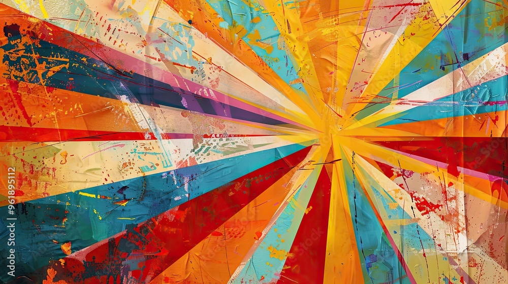 Fototapeta premium Starburst-like Fauvist backdrop with sharp jagged lines and vivid bold colors