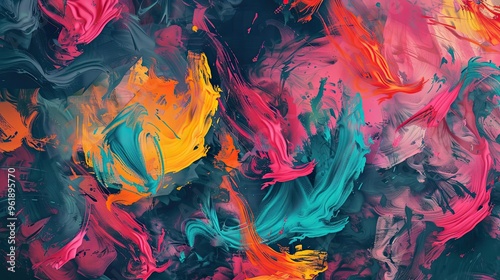 Bright neon colors with chaotic swirling shapes and diffused edges in this Fauvist wallpaper photo