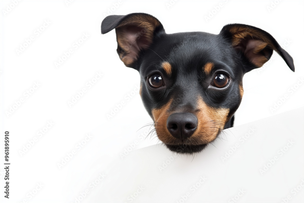 Cute dog on web banner isolated on white background, with copy space Cute dog on web banner isolated on white background, with copy space
