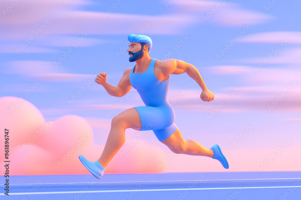 An athletic man running energetically on a track during a beautiful sunset, symbolizing fitness, determination, and vitality. An athletic man running energetically on a track during a beautiful sunset, symbolizing fitness, determination, and vitality.