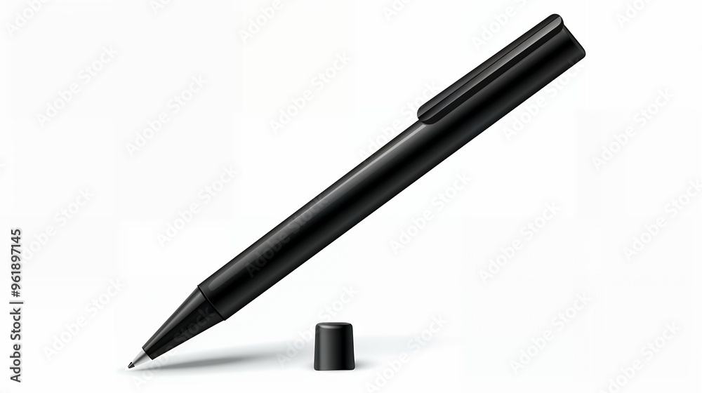 Luxury of black pen mockup isolated on white background