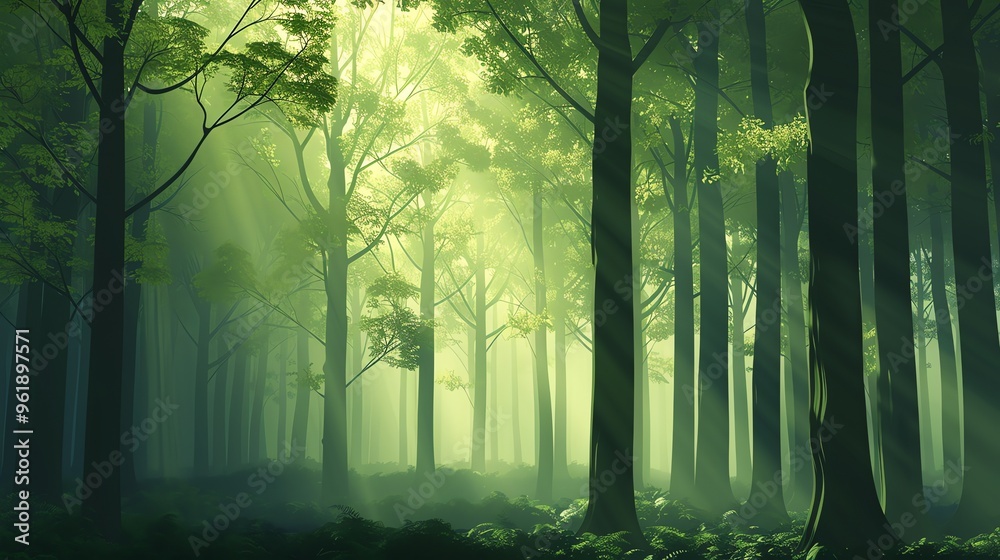 Naklejka premium A path through a misty forest.