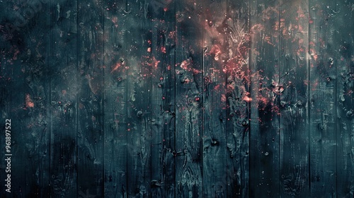 Wooden gothic backdrop with swirling fog and soft red glowing accents