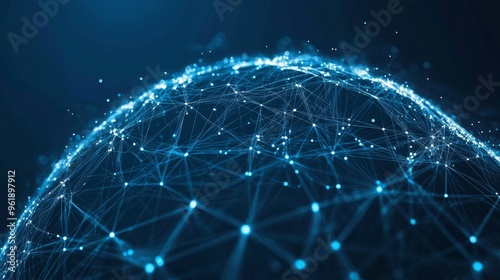 A stunning digital representation of a global network, showcasing interconnected points of light on a vibrant blue background.